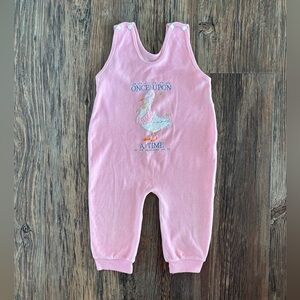 Vtg Once Upon A Time Pink Velour Sleeveless Baby Romper 24 Mos Goose Israel